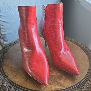 Charles David Red Croc-Embossed Ankle Boots